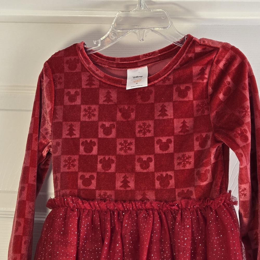 Disney Jumping Beans Mickey Minnie Velour Red Tutu Dress Girl's Size 4 Christmas - Picture 2 of 6